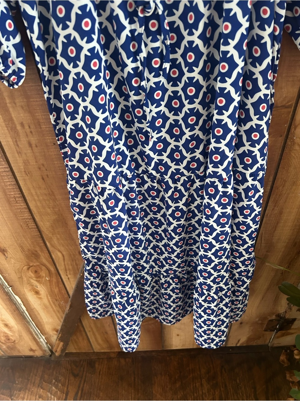 Gorgeous Navy & Coral Geometric Print, Miduo Butterfly-Sleeve, Maxi Dress, NWT S - Picture 3 of 9